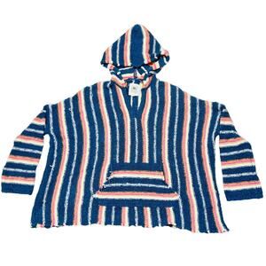 Rip Curl Knit Striped Hoodie Women Small Blue Coral White Oversized Loose Fit